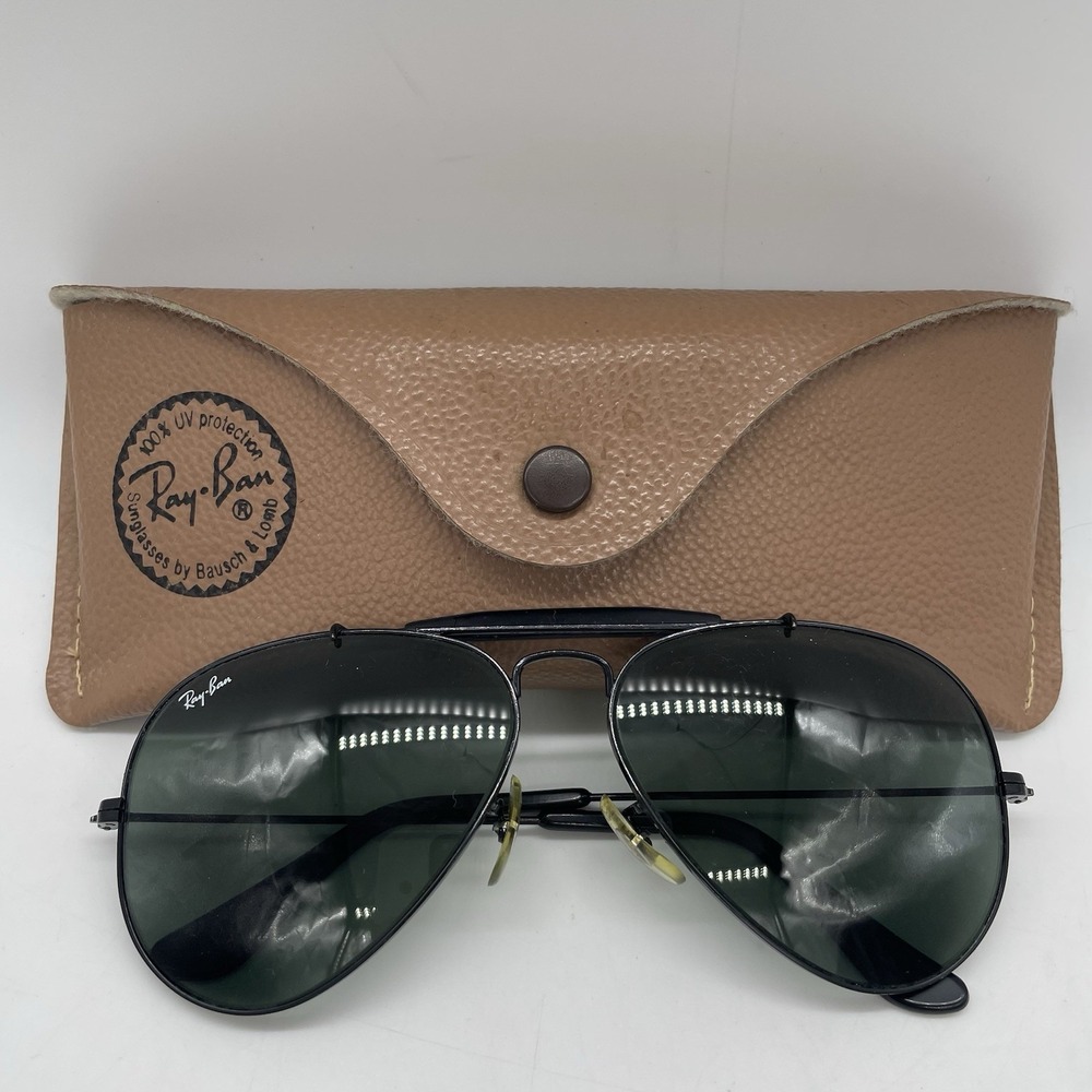Vintage B&L Ray-Ban Black G15 UV Outdoorsman II Aviator Sunglasses‎ + Brown Case